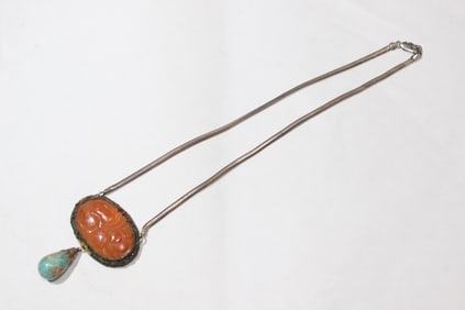 Vintage Necklace w Agate and Turquoise Bead