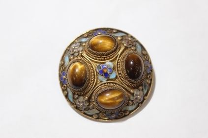 Vintage Chinese Export Silver Gilt Brooch