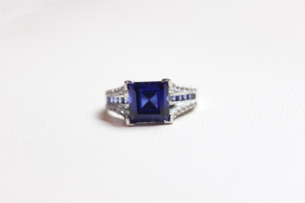 An emerald-cut Blue Crystal Ring (1 of 7)