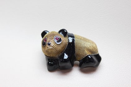 Vintage Filigree Panda Bear Brooch