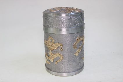 Chinese Pewter Tea Caddy ,Mark