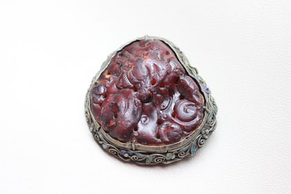 Vintage Chinese Carved Amber Brooch