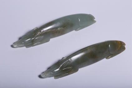 Two Chinese Jade Carved Pig