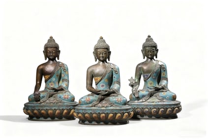 Three Chinese Cloisonne Bronze Buddha