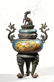 Chinese Cloisonne Bronze Footed Incense Burner