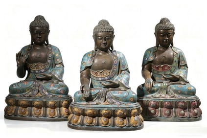 Chinese Cloisonne Enamel Bronze Buddha Statues