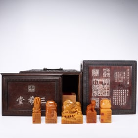 Qing Chinese Soapstone Carved Seals Set
