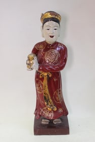 Vintage Chinese Hand Carved Wood Figural