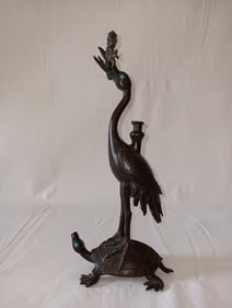 Antique Chinese Bronze Statue of Turtle and Crane