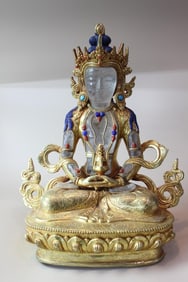 CH Gilt-bronze and Rock Crystal Buddhist  Statue