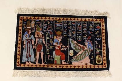 Hand Made Silk Rug w Figural,Egypt Style