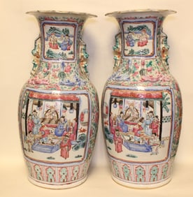 Pair of Chinese 19th.C Famille Rose Vases made int