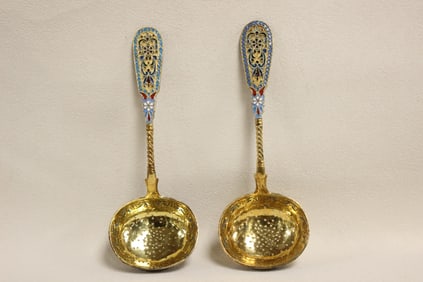 Imperial Russian silver-gilt Cloisonné Enamel Spo