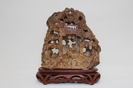 Chinese Soapstone Carved Dragon and Cloud