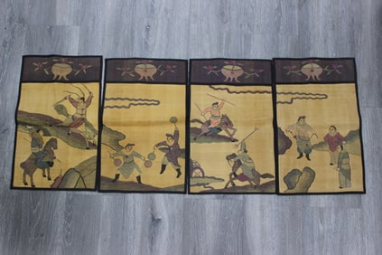 Four Chinese Silk Kesi Embroidered Panels
