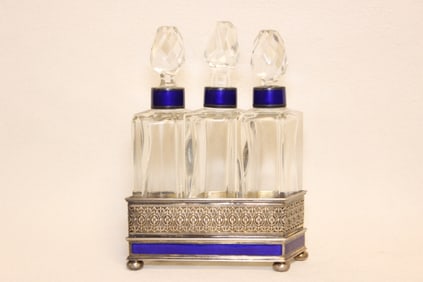 Elegant Triple Crystal Bottle Set,Art Deco