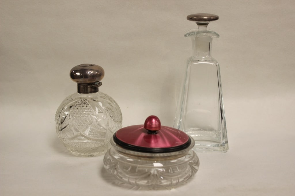 Three Crystal Decanter,perfume bottle,covered jar (1 of 8)