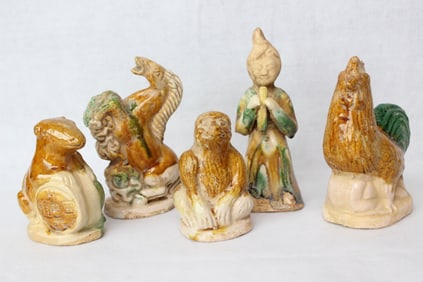 Five Chinese Sancai Pottery Figurine and Animals