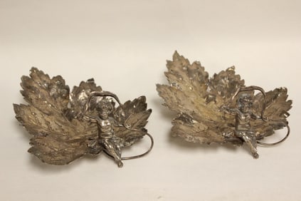 Continental Silver Figural Leaf Dishes,Pair