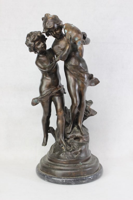Bronze Sculpture Depicting Two Children w a water (1 of 6)