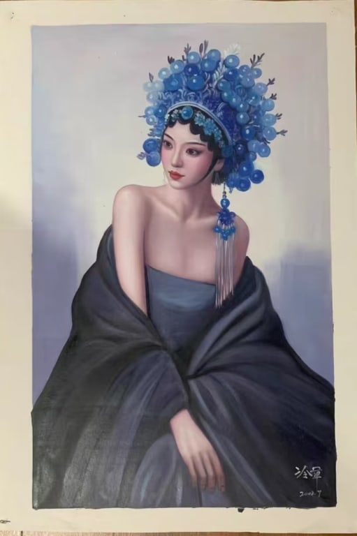Oil on Canvas, Leng Jun, Beauty with Crown: Oil on Canvas, Leng Jun, Beauty with Crown. Dimension: 110X66cm .