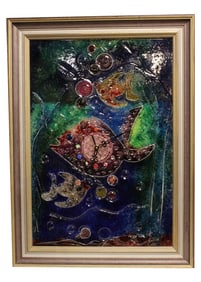 Signed Judaic Enamel Glass Panel Clock