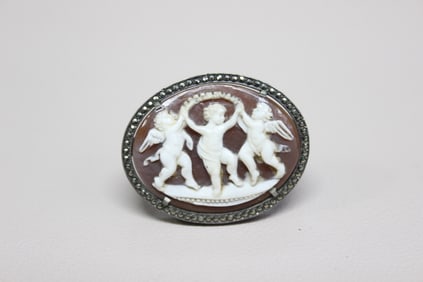 Vintage Cameo Brooch Depicting Three Figures