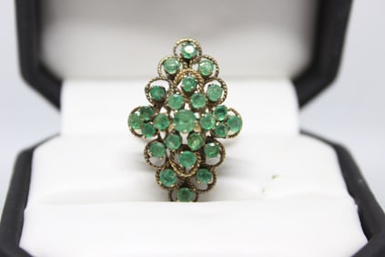 14K Gold and Emeralds Floral Cluster Ring