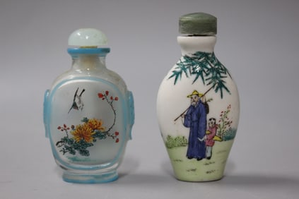 Two Chinese Porcelain and Glass Snuff Bottle