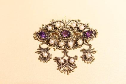 Vintage 14K Amethyst and Pearls Brooch/pendant