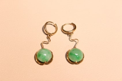 Pair of Vintage Green Jadeite Ball Dangle Earring