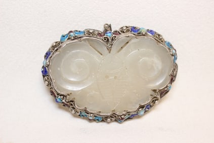 Chinese Jade Pendant and Brooch w Cloisonne Mount