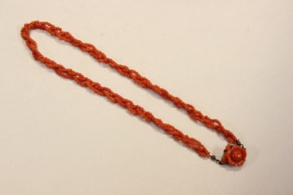 Vintage Coral Necklace with Carved Pendant.