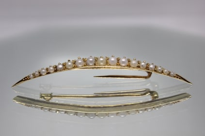 Vintage Crescent Moon Pearls Brooch