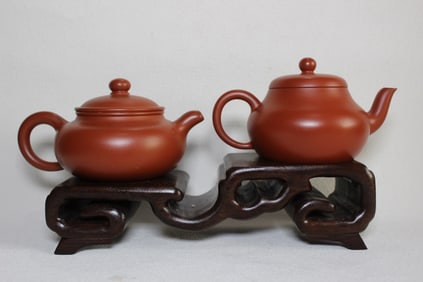 Two Chinese Zisha Teapot w Stand