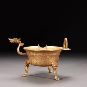 Chinese gilt-bronze tripod vessel
