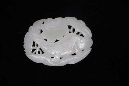 Chinese Jade Carved Fish Plaque, Open Work