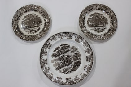 Three English Hand Engraving Staffordshire Plates