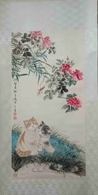 Chinese Ink Color Scroll Painting,Signed .