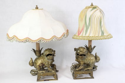 Vintage Brass or Bronze Foo Dogs Table lamps