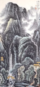 Chinese Ink Color Scroll Landscape Painting,Signed