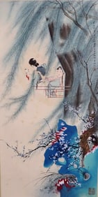 Chinese Ink Color Scroll Painting,Signed
