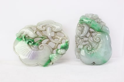 Two Chinese Carved Jadeite Pendants