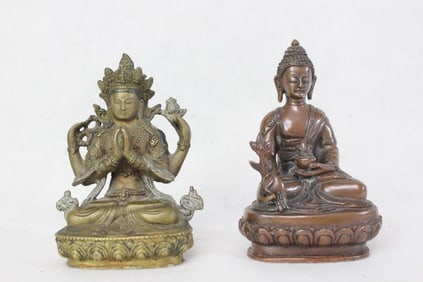 Two Chinese Bronze and Brass Buddha