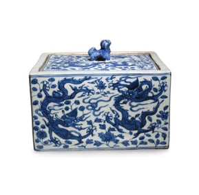 A Chinese Blue and White Container with Lid,Mark