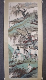 Chinese Ink Color Scroll Painting,Signed"Xu Cao"