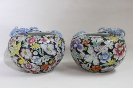Pair of Chinese Famille Noire Porcelain Jar