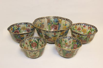 Five Chinese Plique-à-jour Enamel Bowls