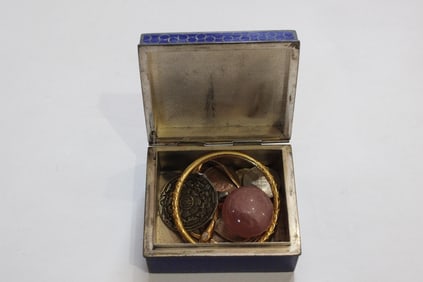 Vintage Japanese Cloisonne Box w Some coins and bangle