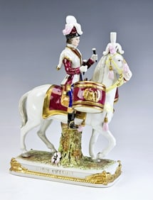 German Scheibe Alsbach Porcelain Garde Imperial Figurine of Garde Imperial on horse. Mark